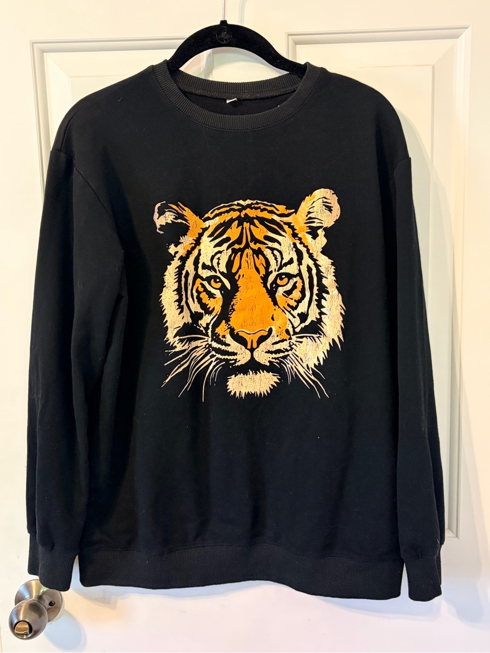 Amazon Black Sweatshirt with Orange and Cream Tiger Head